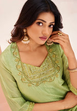 Load image into Gallery viewer, Pista Green Organza Kurta Set With Pent
