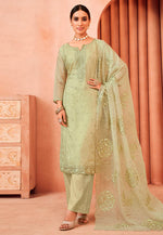 Load image into Gallery viewer, Pista Green Organza Palazzo Suit
