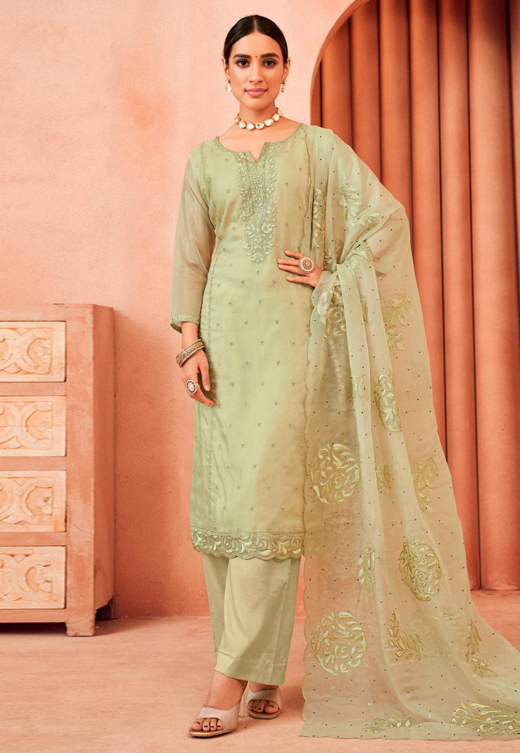 Pista Green Organza Palazzo Suit