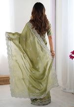 Load image into Gallery viewer, Pista Green Organza Saree With Blouse
