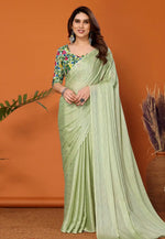 Load image into Gallery viewer, Pista Green Polyester Saree With Blouse