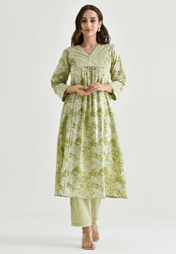 Pista Green Rayon Kurta Set With Pent