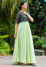 Load image into Gallery viewer, Pista Green Satin Silk Gown
