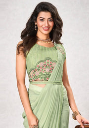 Pista Green Shimmer Georgette Saree With Blouse