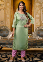 Load image into Gallery viewer, Pista Green Shimmer Long Kurti
