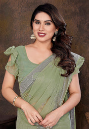 Pista Green Shimmer Saree With Blouse