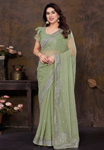Load image into Gallery viewer, Pista Green Shimmer Saree With Blouse
