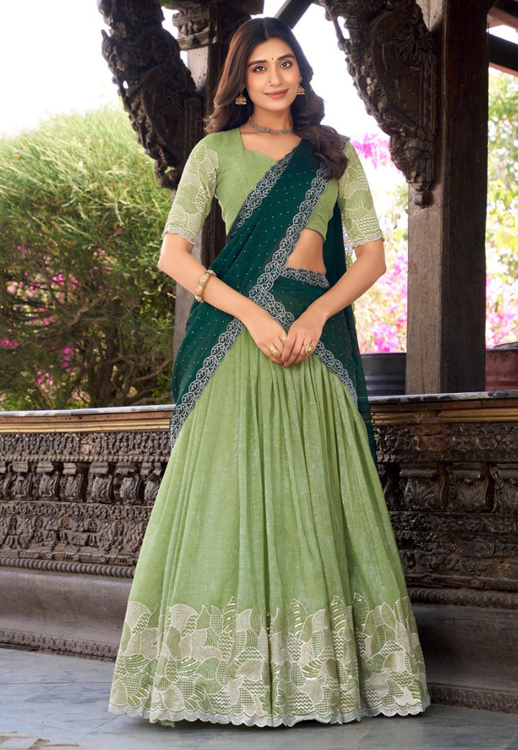 Pista Green Silk Circular Lehenga Choli