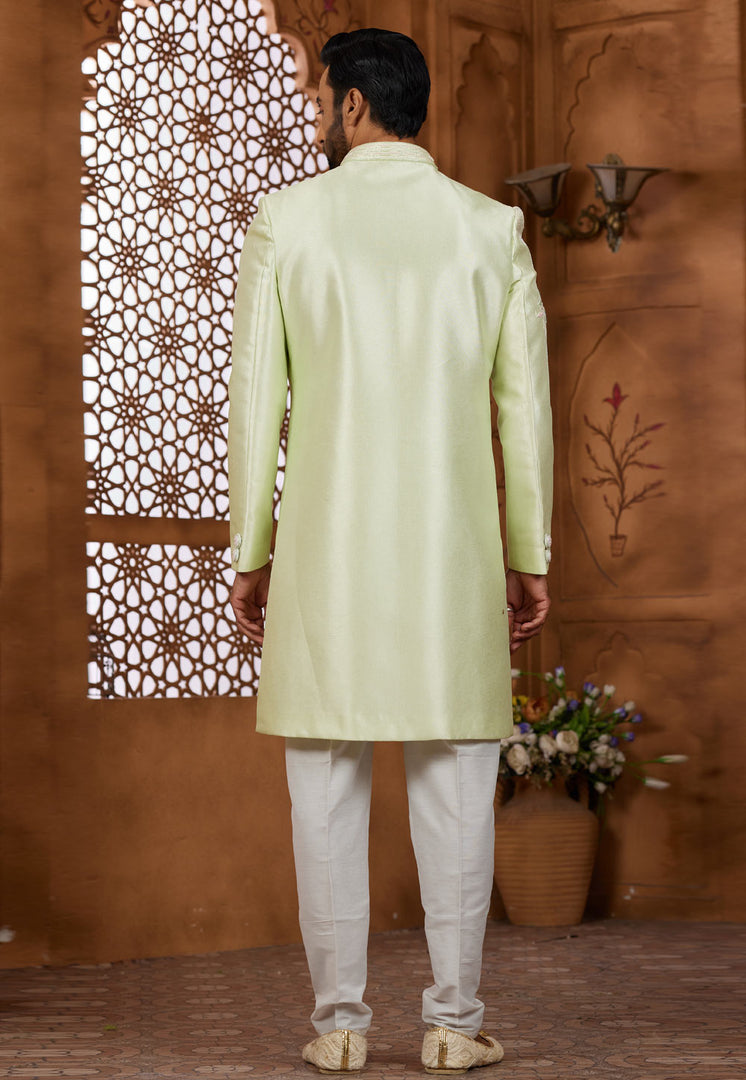 Pista Green Silk Indo Western Sherwani