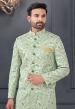 Load image into Gallery viewer, Pista Green Silk Indo Western Suit
