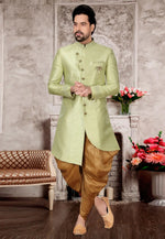 Load image into Gallery viewer, Pista Green Silk Indo Western Suit
