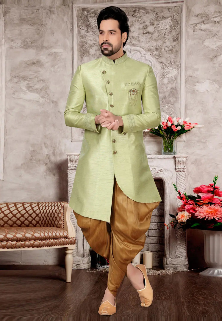 Pista Green Silk Indo Western Suit