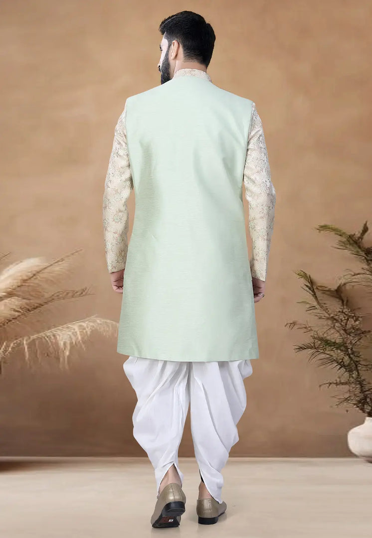 Pista Green Silk Indo Western Suit