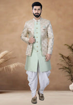 Load image into Gallery viewer, Pista Green Silk Indo Western Suit

