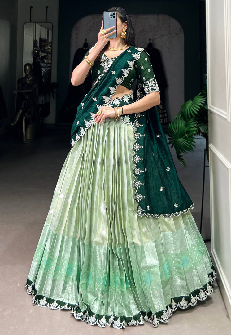 Pista Green Silk Lehenga Choli