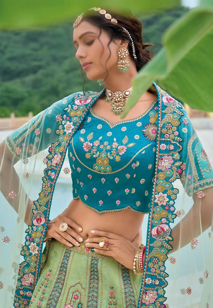 Pista Green Silk Lehenga Choli