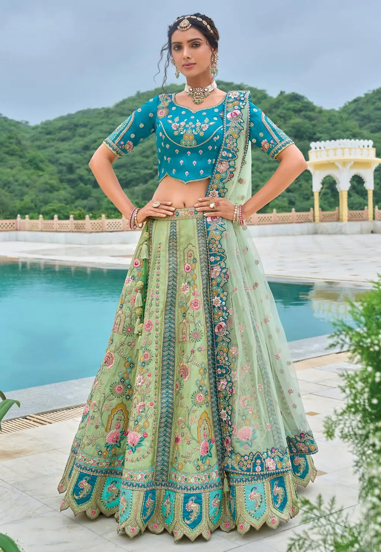 Pista Green Silk Lehenga Choli