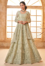 Load image into Gallery viewer, Pista Green Silk Net Lehenga Choli For Wedding
