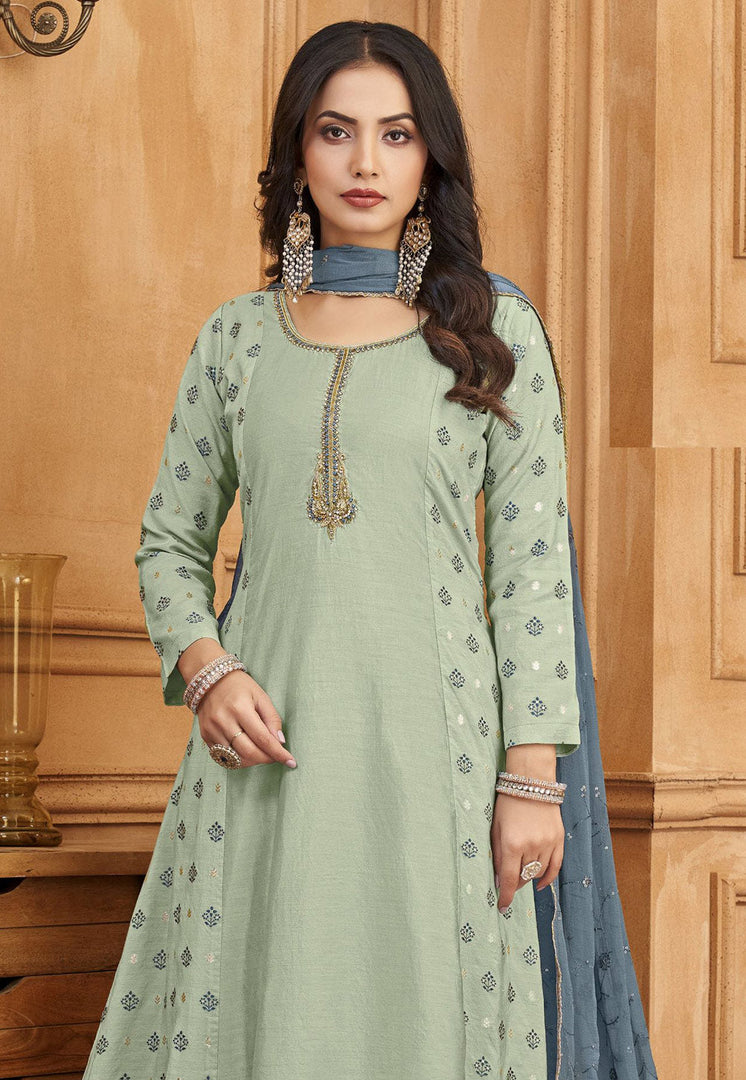 Pista Green Silk Readymade Anarkali Suit