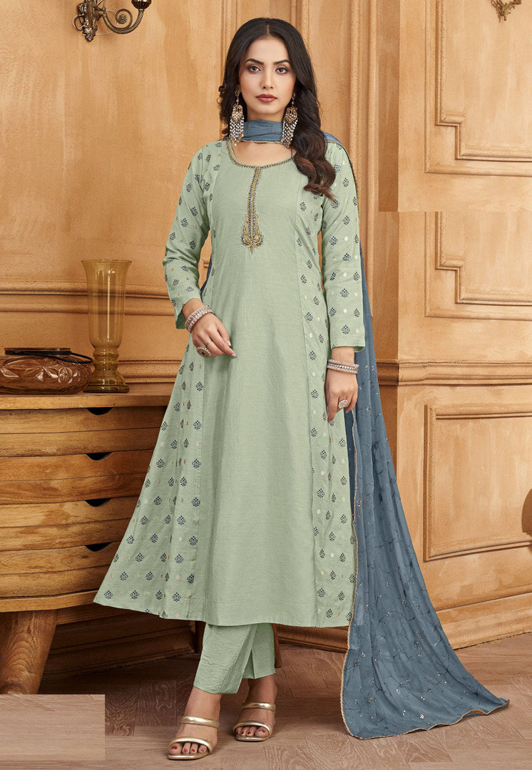 Pista Green Silk Readymade Anarkali Suit