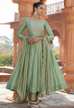 Load image into Gallery viewer, Pista Green Silk Readymade Anarkali Suit
