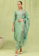 Load image into Gallery viewer, Pista Green Silk Readymade Pakistani Suit
