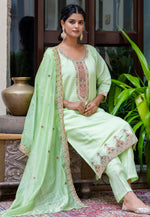 Load image into Gallery viewer, Pista Green Silk Readymade Pant Style Suit
