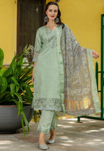 Load image into Gallery viewer, Pista Green Silk Readymade Pant Style Suit
