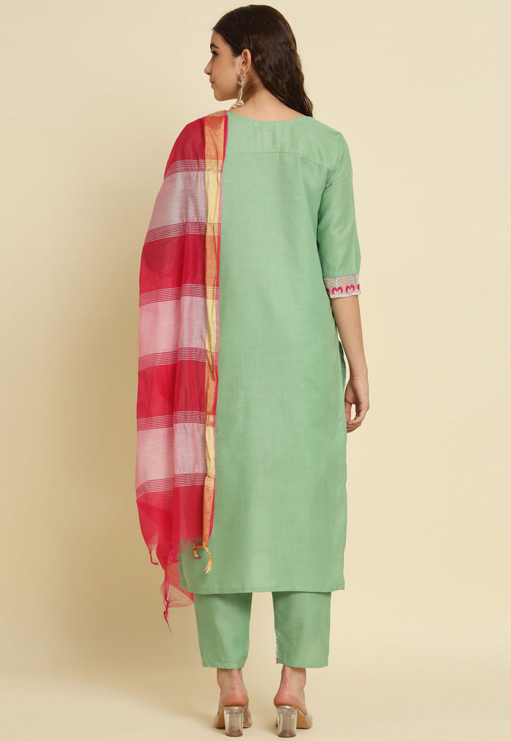 Pista Green Silk Readymade Pant Style Suit