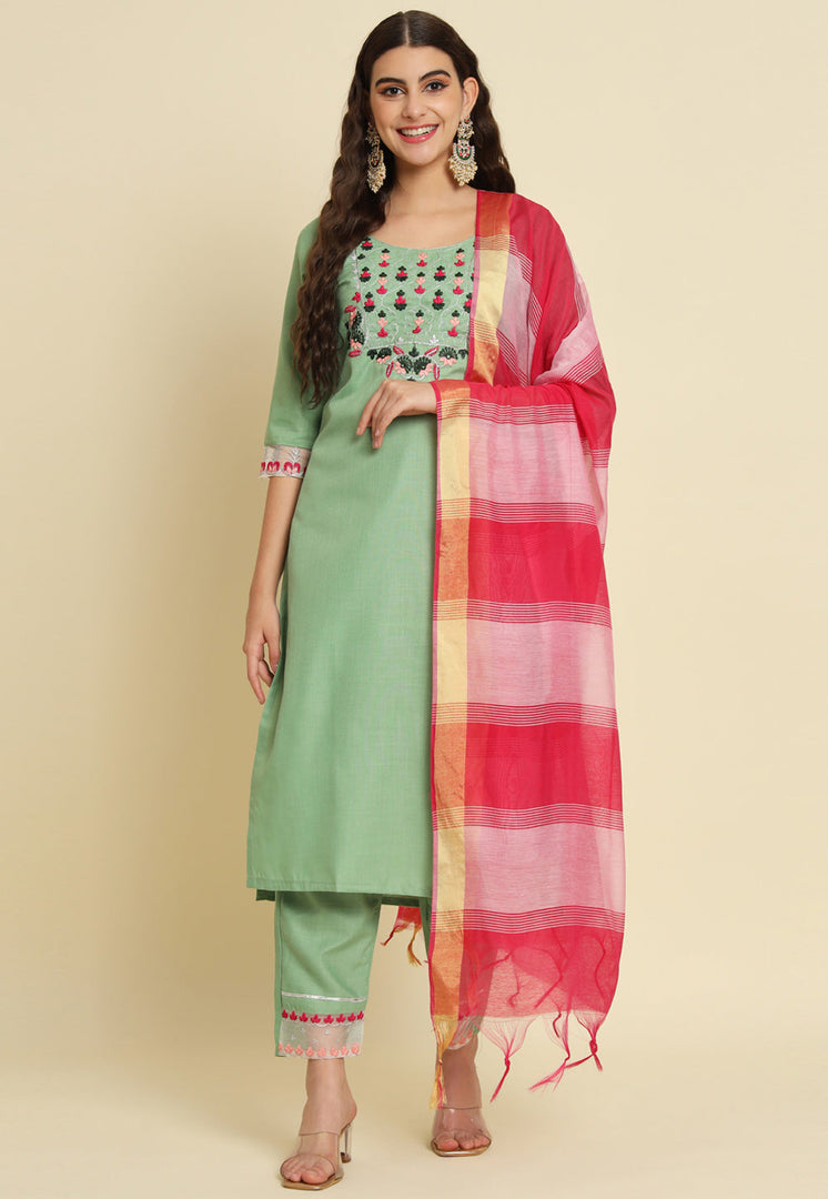 Pista Green Silk Readymade Pant Style Suit