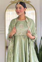 Load image into Gallery viewer, Pista Green Silk Readymade Pant Style Suit
