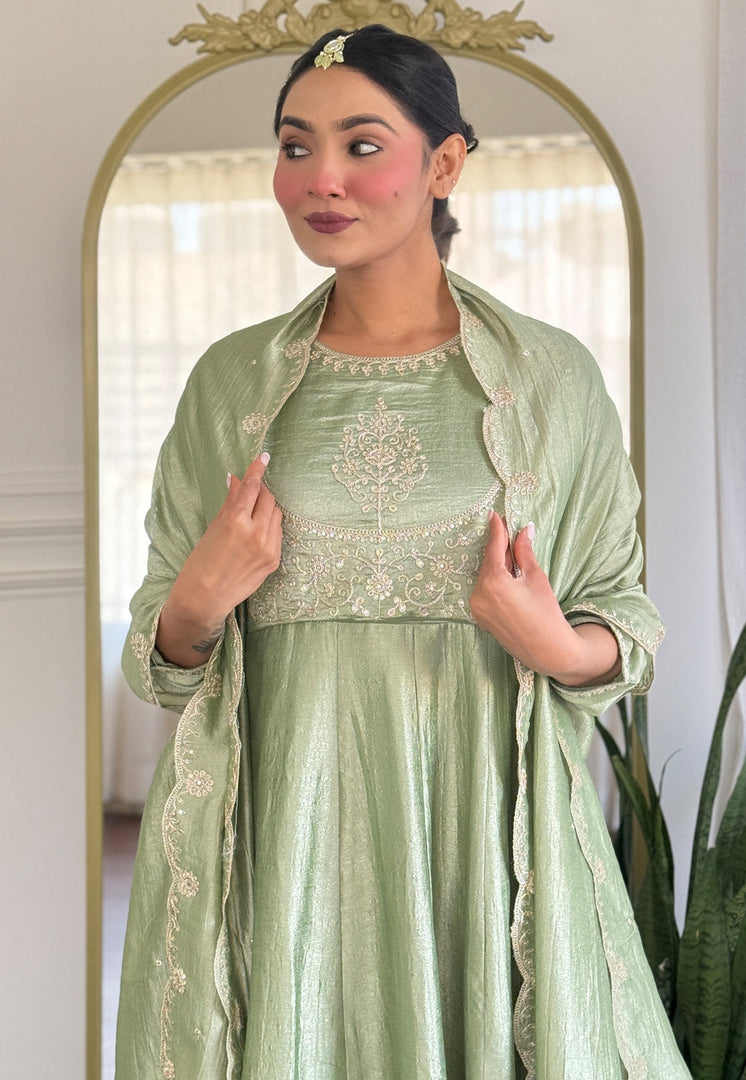 Pista Green Silk Readymade Pant Style Suit