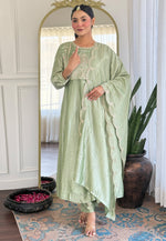 Load image into Gallery viewer, Pista Green Silk Readymade Pant Style Suit
