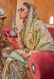 Pista Green Silk Saree With Blouse