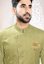 Load image into Gallery viewer, Pista Green Suede Indo Western Suit
