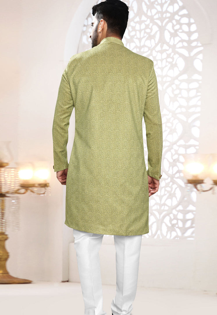 Pista Green Suede Indo Western Suit