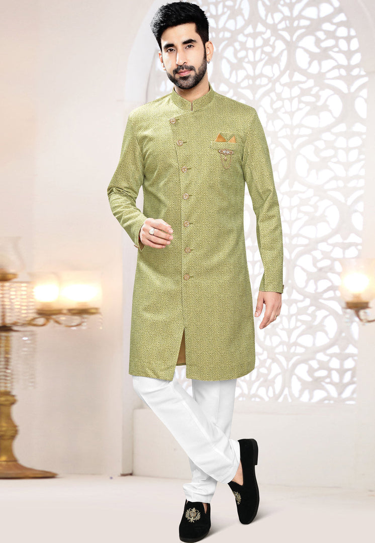 Pista Green Suede Indo Western Suit