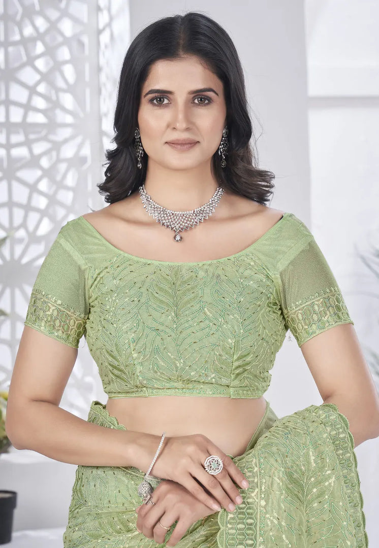 Pista Green Tissue Sequence Saree
