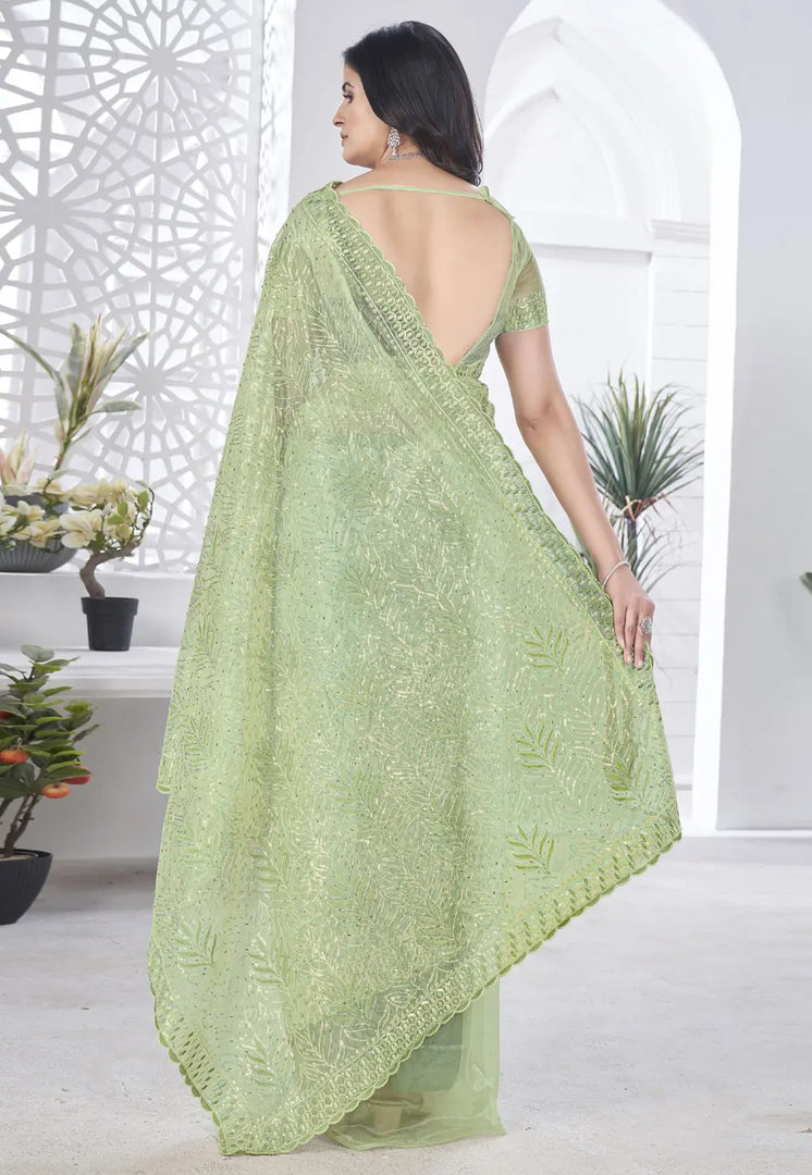 Pista Green Tissue Sequence Saree