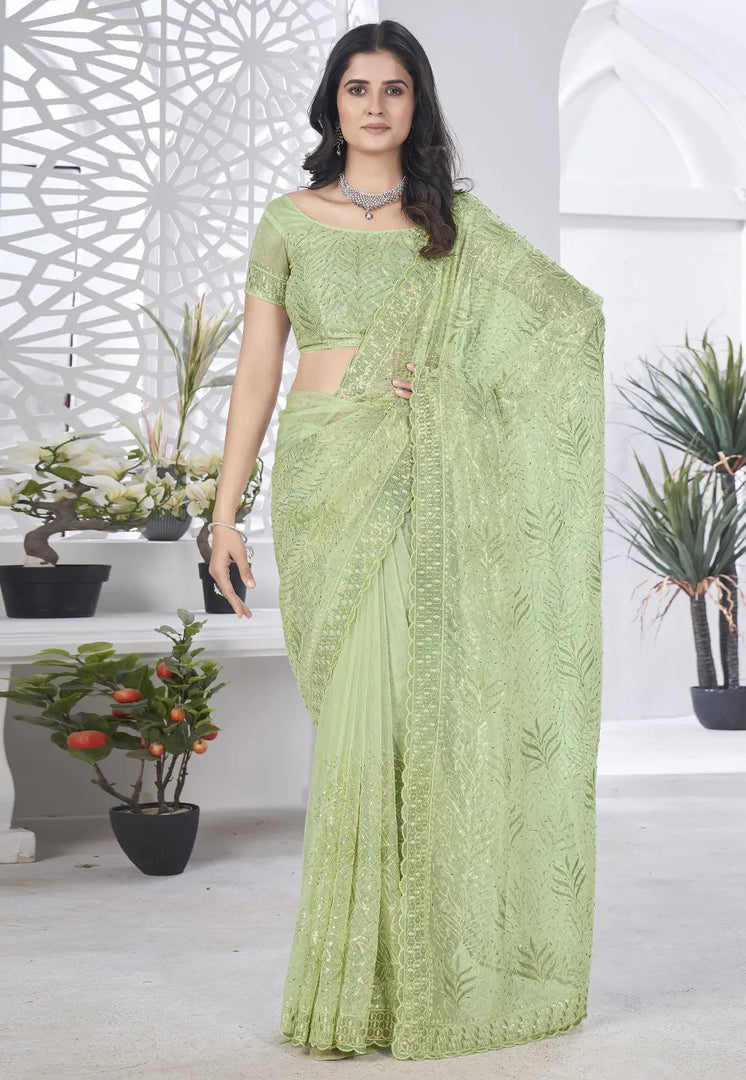 Pista Green Tissue Sequence Saree