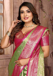Pista Green Tissue Silk Saree With Blouse