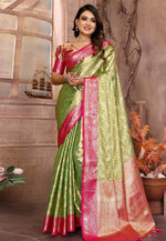 Load image into Gallery viewer, Pista Green Tissue Silk Saree With Blouse

