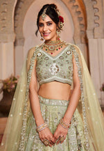 Load image into Gallery viewer, Pista Green Tissue Wedding Lehenga Choli
