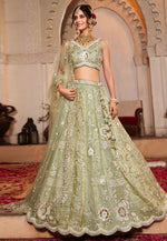 Load image into Gallery viewer, Pista Green Tissue Wedding Lehenga Choli
