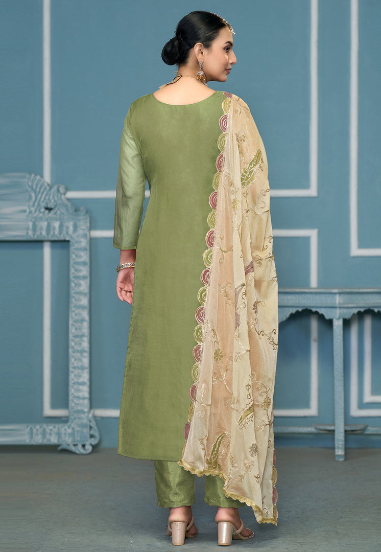 Pista Green Viscose Pakistani Suit