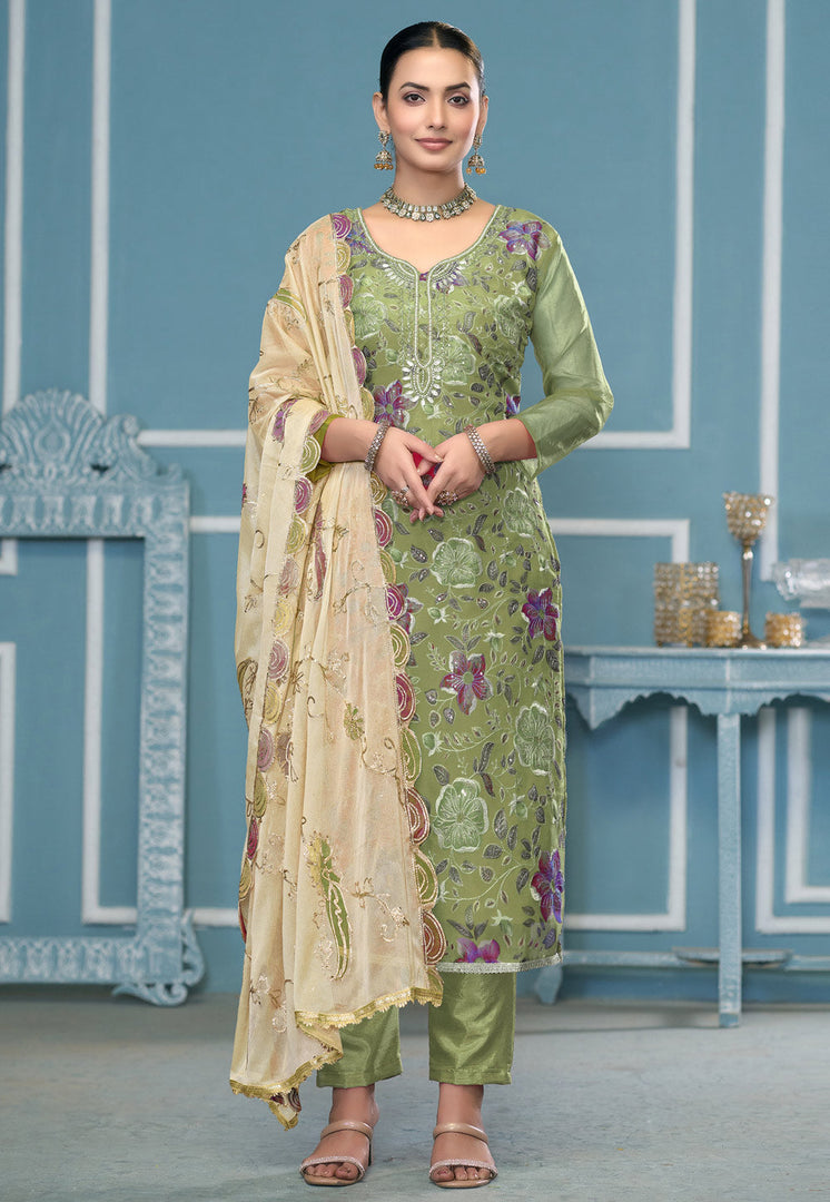 Pista Green Viscose Pakistani Suit