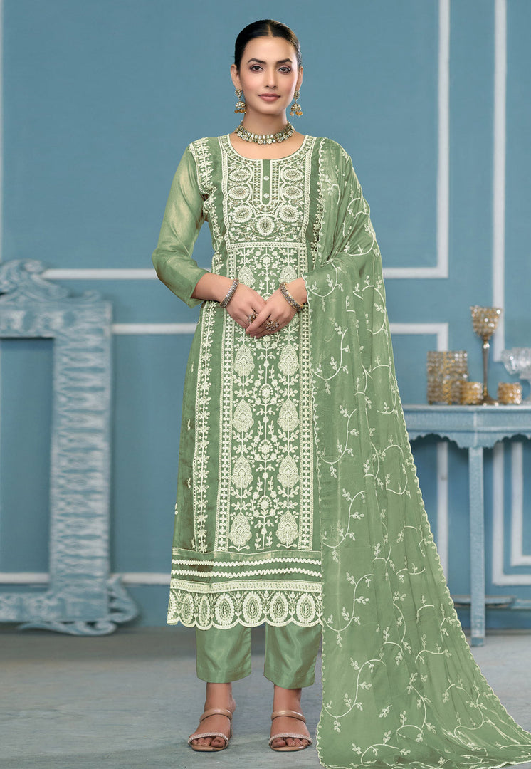 Pista Green Viscose Pant Style Suit