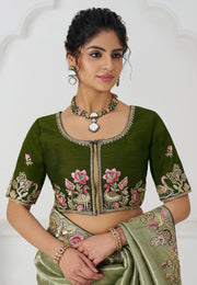 Pista Green Viscose Saree With Blouse