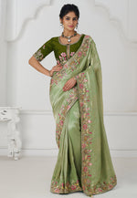 Load image into Gallery viewer, Pista Green Viscose Saree With Blouse
