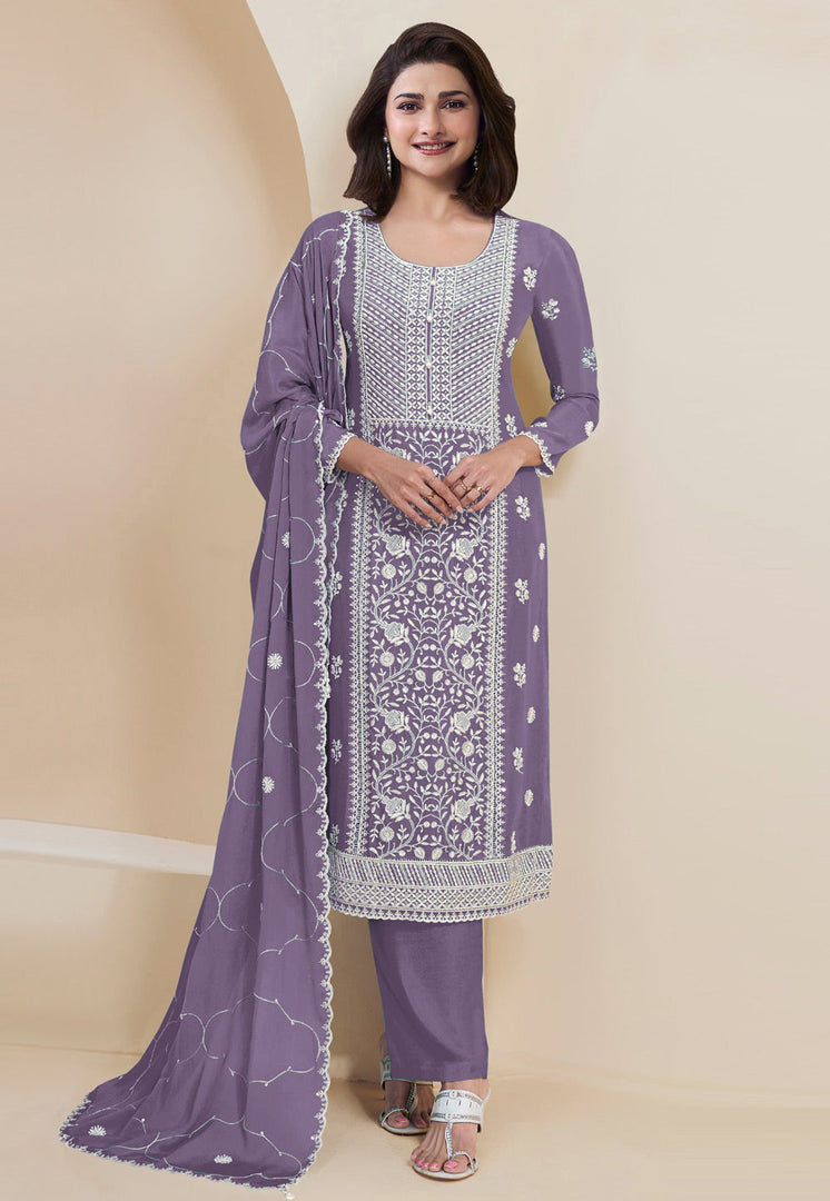 Prachi Desai Lavender Faux Georgette Pakistani Suit